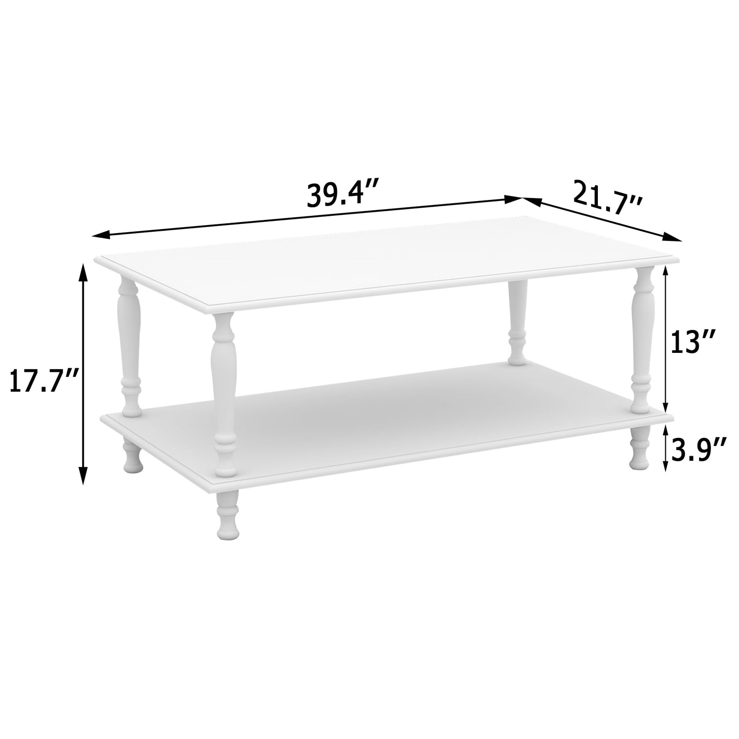 39 Inch Boho White Coffee Table with Storage