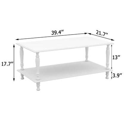 39 Inch Boho White Coffee Table with Storage