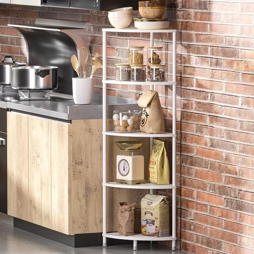 Greatseas 5 Tier Corner Shelf Stand, 44.1" Kitchen Shelf Organizer with Metal Frame, Small Corner Shelf for Kitchen Organization & Storage, Marble White Corner Shelf for Kitchen Decor Accessories