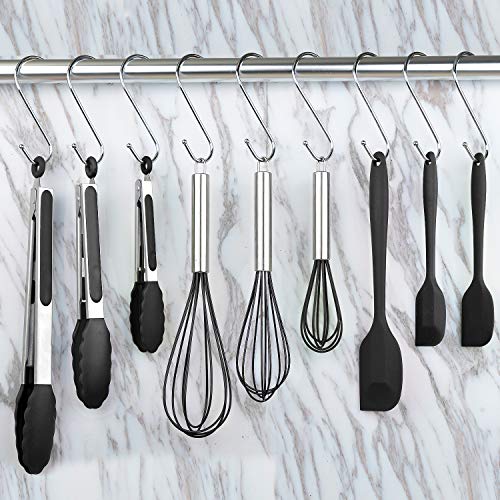 Hot Target Silicone Spatula Set of 9 | 3 Heavy Duty Silicone Tongs, 3 Silicone Whisk, 3 Rubber Spatulas | Heat-Resistant Utensil Set | Kitchen Set Tools | Silicone Cooking Utensils Set - Matte Black