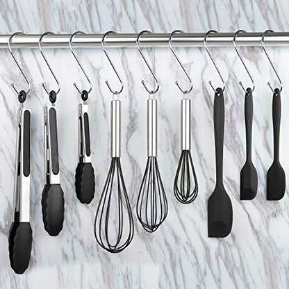 Hot Target Silicone Spatula Set of 9 | 3 Heavy Duty Silicone Tongs, 3 Silicone Whisk, 3 Rubber Spatulas | Heat-Resistant Utensil Set | Kitchen Set Tools | Silicone Cooking Utensils Set - Matte Black