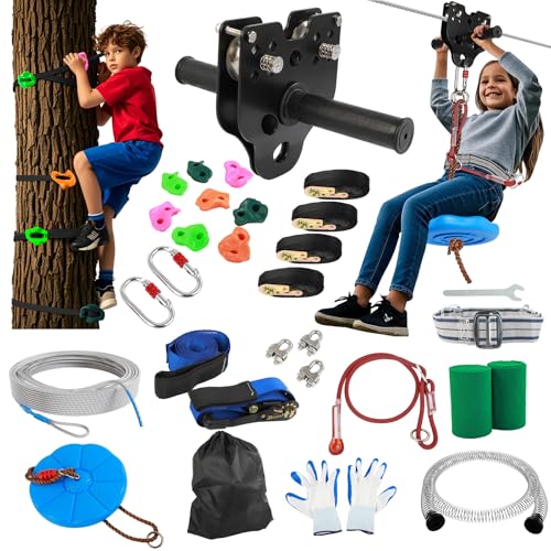 120FT Backyard Zipline Kit with Seat and Harness