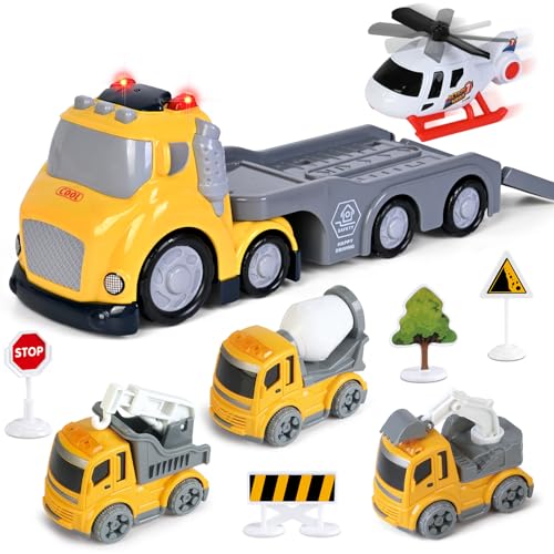 5 in 1 Construction Transport Truck Toy with Sounds