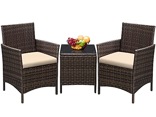 3 Piece Patio Furniture Set Outdoor Wicker Chairs Table
