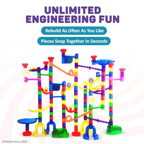 Marble Genius Marble Run - Maze Track Easter Toys for Adults, Teens, Toddlers, or Kids Aged 4-8 Years Old, 300 Complete Pieces (181 Translucent Marbulous Pieces + 119 Glass-Marble Set), Extreme Set