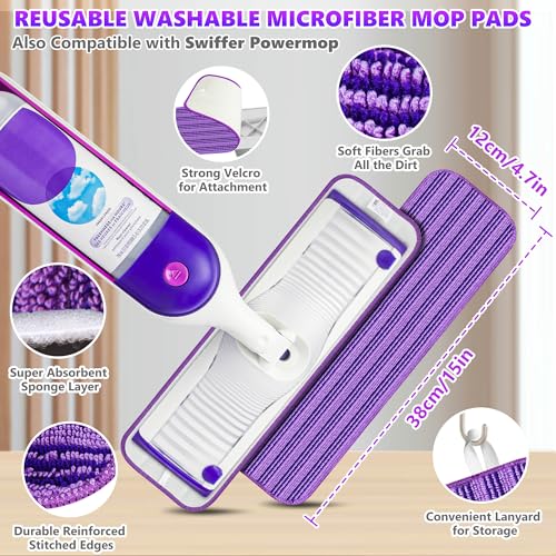 Microfiber Spray Mops for Floor Cleaning - SEVENMAX Floor Mop with 3 Washable Pads fit for Swiffer Powermop Dry Wet Mop for Wood Laminate Tile Ceramic Vinyl Flat Dust Mop for Hardwood Floor Cleaning