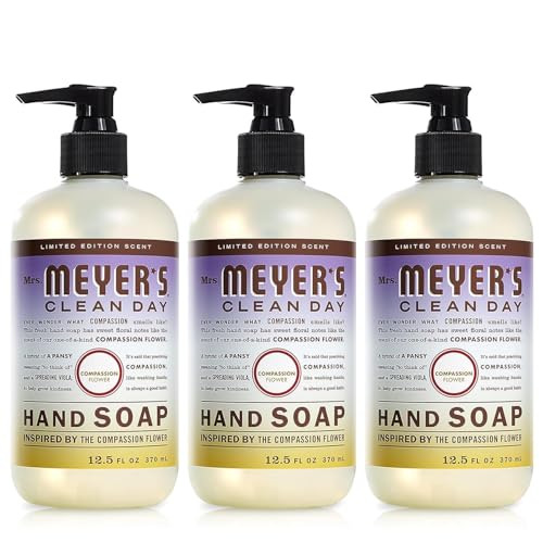 MRS. MEYER'S CLEAN DAY Hand Soap, Made with Essential Oils, Biodegradable Formula, Compassion Flower, 12.5 fl. oz - Pack Of 3