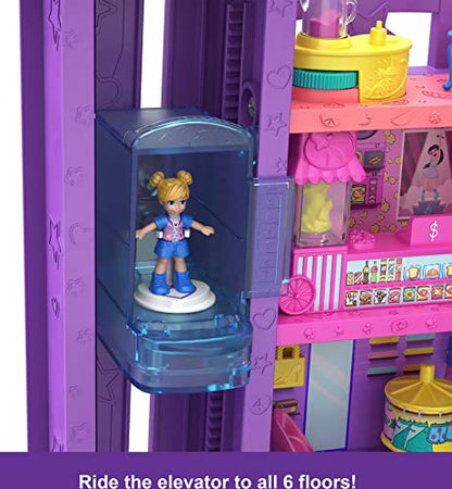 Polly Pocket Playset with 3 Micro Dolls, 1 Toy Car, Food and Shopping Accessories, Pollyville Mega Mall Toy