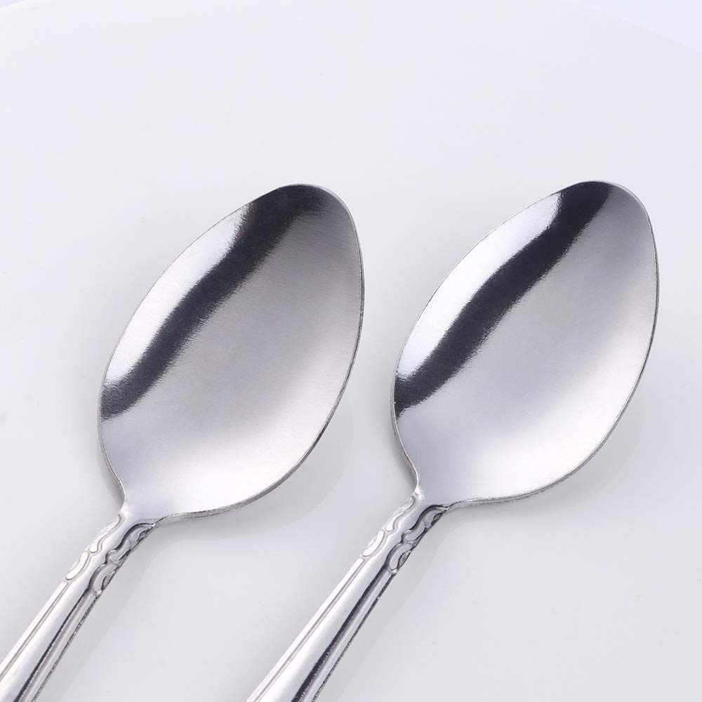 QIBOORUN 12-Piece Stainless Steel Dinner Spoons with Flower Edge, Stainless Steel Dinner Spoons Set, Table Spoon Dessert Spoons for Home, Kitchen or Restaurant - 7.3 Inches, Silver