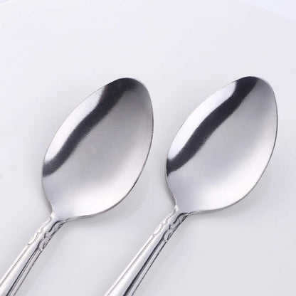QIBOORUN 12-Piece Stainless Steel Dinner Spoons with Flower Edge, Stainless Steel Dinner Spoons Set, Table Spoon Dessert Spoons for Home, Kitchen or Restaurant - 7.3 Inches, Silver