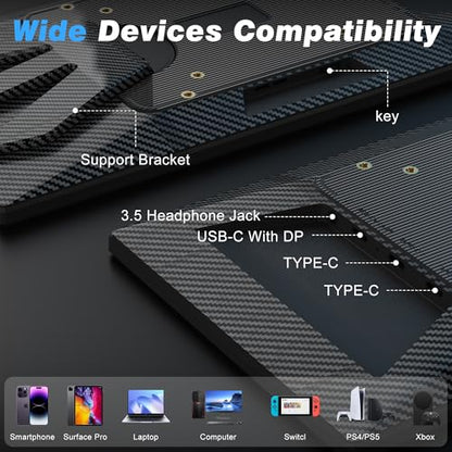 Portable Monitor, 12.1 Inch 1080P FHD Portable Monitor for Laptop USB C HDMI, Plug-Play Laptop Screen Extender with Adjustable Foldable Stand for Laptop,PC,Mac,PS4,Xbox,Swich