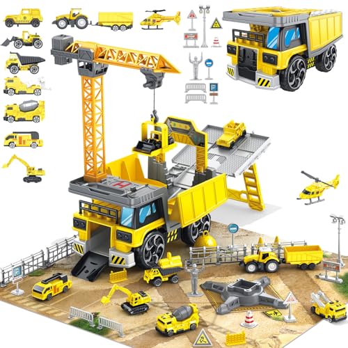 Construction Truck Toys with Race Track and Crane