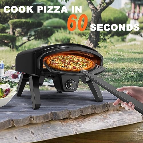 Maharlika Gas Pizza Oven Outdoor 14" Pizza Oven with Built-In Thermometer, Portable Propane Pizza Oven Stainless Steel with Stone, Griddle, Pizza Peel, Turner, Cutter, Carry Bag for Outdoor Kitchen