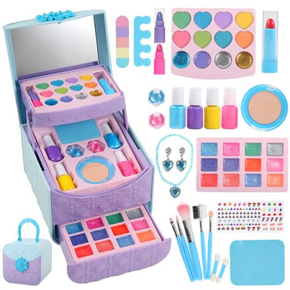 TOKIA 49pcs Big Amount Kids Makeup Kit for Gilrs, Non-Toxic & Safe Pretend Play Makeup for Little Girls, Real Washable Cosmetics with Case, Best Princess Birthday Gifts for Age 3-12 Years Old Toddlers