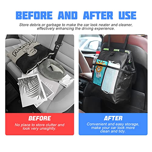 8sanlione Car Trash Can with Storage Pockets, Foldable Hanging Large Capacity Garbage Bin, Leak-Proof Waterproof Trash Bin, Multipurpose Organizer Car Accessories for Truck SUV Home Office (Black)