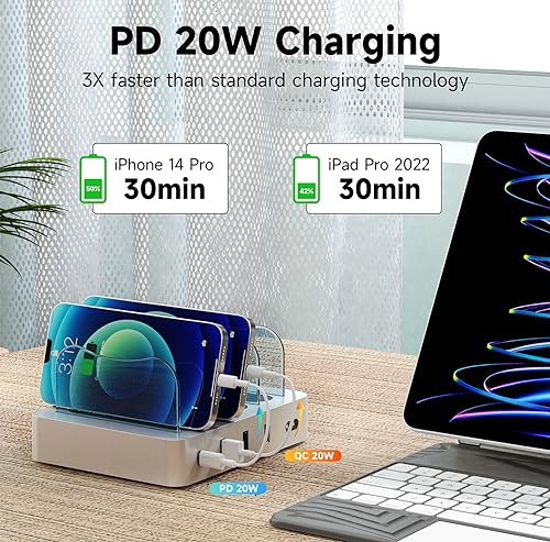 USB Charging Station - Charging Dock - 4-Port - Fast Charging Station for Multiple Devices - Docking Station - Smart Charging Station Dock - Multi Charging Station for Cell Phones and Tablets
