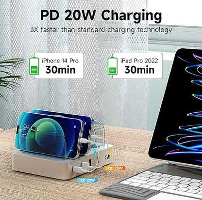 USB Charging Station - Charging Dock - 4-Port - Fast Charging Station for Multiple Devices - Docking Station - Smart Charging Station Dock - Multi Charging Station for Cell Phones and Tablets
