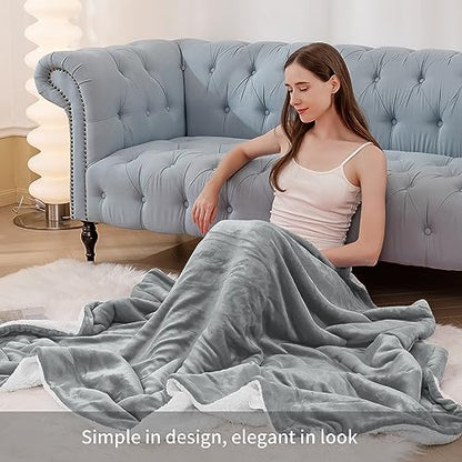Aisbo Warm Throw Blanket Single - Extra Thick Sherpa Flannel Reversible Blanket Grey for Single Size Bed, Super Soft Plush Winter Blanket for Sofa and Couch, Fluffy Blanket 50x60 Inches