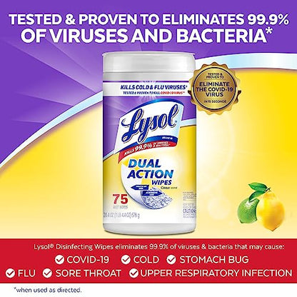 Lysol Dual Action Disinfectant Wipes, Multi-Surface Antibacterial Scrubbing Wipes, For Disinfecting and Cleaning, Citrus Scent, 75ct (Pack of 4), Packaging May Vary