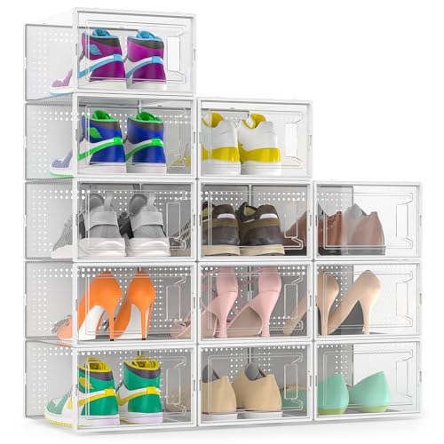 12 Pack Stackable Clear Plastic Shoe Storage Boxes