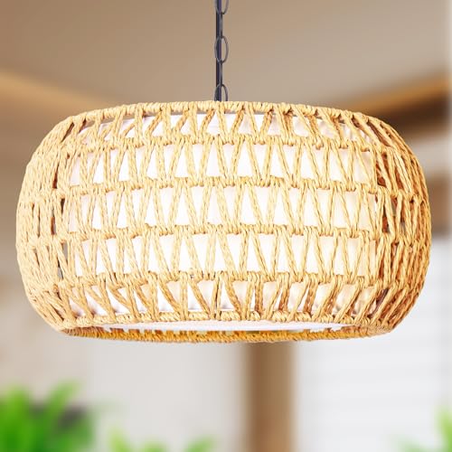 12.7-Inch Handwoven Rattan Pendant Light Fixture