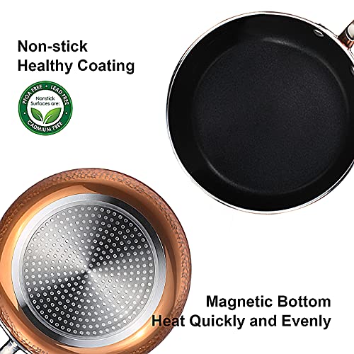 COOKSMARK 10 Piece Hammered Copper Cookware Set with Nonstick Coating, Induction Pots and Pans Set Dishwasher Safe