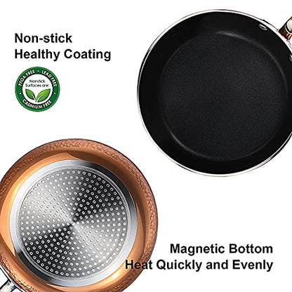 COOKSMARK 10 Piece Hammered Copper Cookware Set with Nonstick Coating, Induction Pots and Pans Set Dishwasher Safe