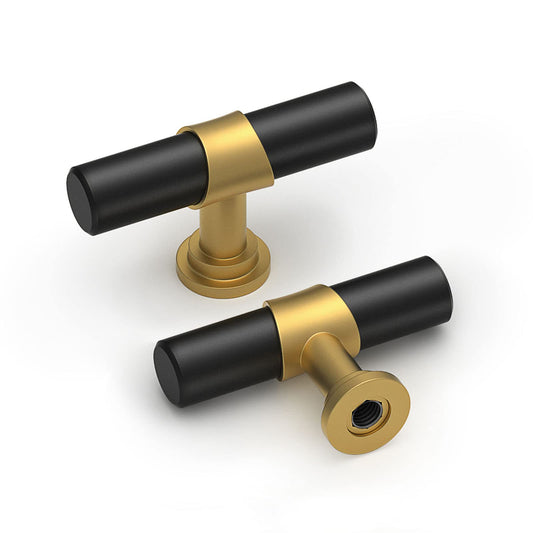 homdiy 30 Pack Cabinet Knobs Gold & Black Drawer Knobs for Dresser Cupboard Door, Modern Kitchen Cabinet Knobs Brushed Brass - Mette Black T Bar Knobs with 2 Inch Overall Length