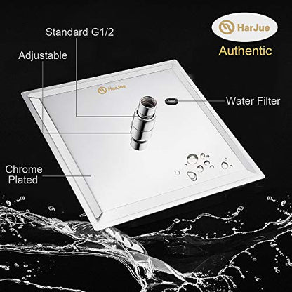 HarJue High Pressure Rain Shower Head, Ultra-Thin Showerhead 304 Stainless Steel Waterfall Shower with Self-Clean Nozzles, Full Body Covering (8 Inch-Shower Head, Chrome)