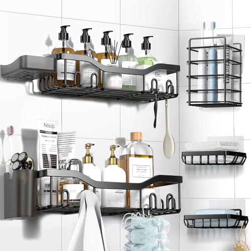 7 Pack Shower Caddy Adhesive Bathroom Organizer Set