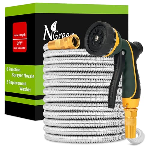 25FT Stainless Steel Kink-Free Garden Hose with Nozzle