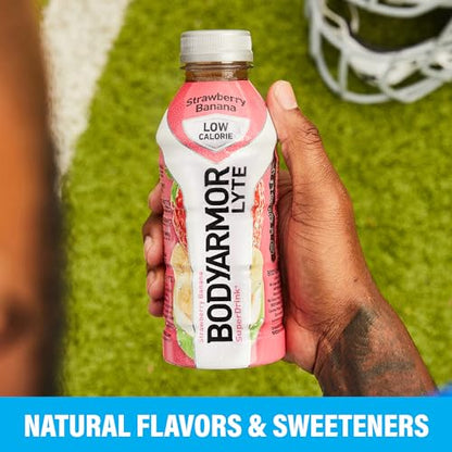 BODYARMOR LYTE Sports Drink Low-Calorie Sports Beverage, Strawberry Banana, Coconut Water Hydration, Natural Flavors With Vitamins, Potassium-Packed Electrolytes, Perfect For Athletes, 16 Fl Oz (Pack of 12)