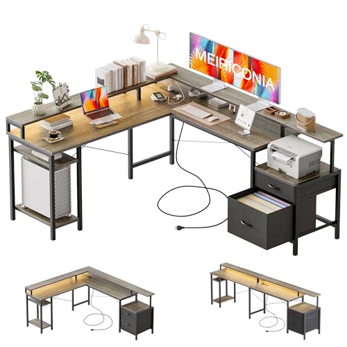 L-Shaped Computer Desk with RGB Lights and Storage