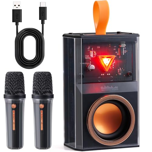 Karaoke Machine with 2 Wireless Microphones, Bluetooth Speaker