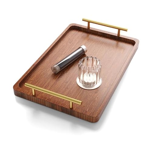 Bamboo Serving Tray with Metal Handles 14x9.3 Inch