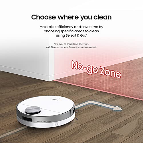 SAMSUNG Jet Bot+ Robot Vacuum Cleaner w/Clean Station, Automatic Emptying, Precision Cleaning, 5-Layer Filter, Intelligent Power Control for Hardwood Floors, Carpets, Area Rugs, VR30T85513W/AA, White