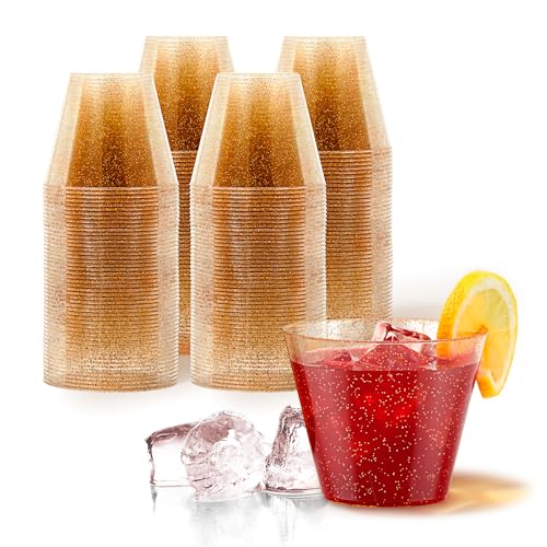 100 Pack 9oz Glitter Plastic Party Cups Disposable