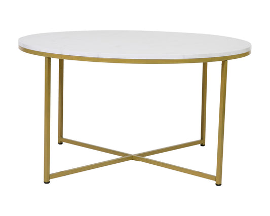 Flash Furniture Hampstead Collection Coffee Table - Modern White Marble Finish Coffee Table - Crisscross Brushed Gold Frame