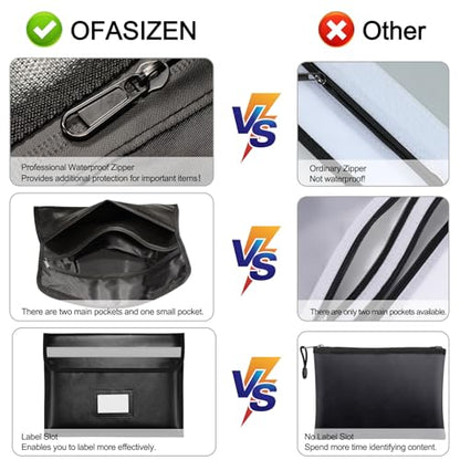 OFASIZEN Fireproof Document Bag (5200℉) for Cash, Passport, Important Documents, and Valuables - Fireproof Money Bag