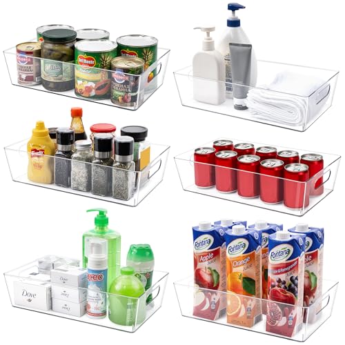 6 Pack Large Clear Storage Bins, Pantry Organizers