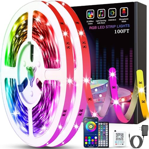 100ft LED Strip Lights Music Sync Remote App Control