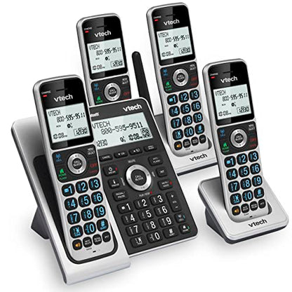 VTech VS306-4 DECT 6.0 4 Handsets Cordless Home Phone with Bluetooth, Answering System, Smart Call Blocker, Caller ID Announce, Backlit Display, Duplex Speakerphone, Expandable to 5HS (Silver & Black)