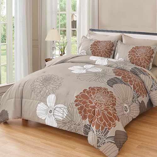 7 Piece Queen Floral Microfiber Comforter Set