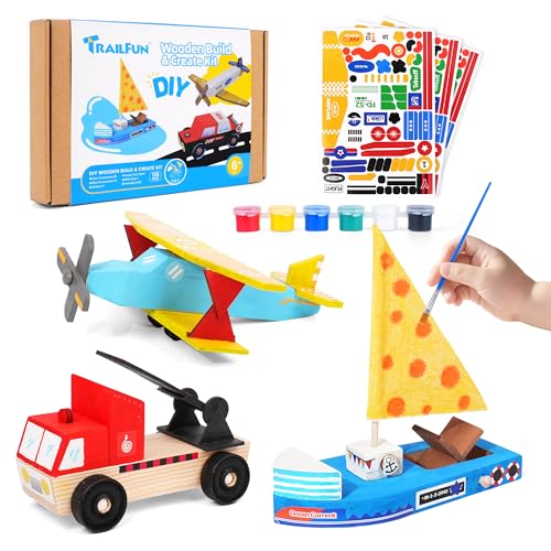 3 Pack Wooden Build and Paint Car Boat Plane Kit
