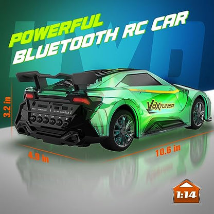 AEROQUEST RC Car Bluetooth 2.4GHz Remote Control 360 ° Lights Toy Cars with Music Player for Ages 6-12 Kids Boys Girls Birthday Gifts Green