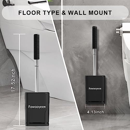 Fowooyeen Silicone Toilet Brush and Holder Set, Automatic Toilet Bowl Brushes with Ventilation Slots Base for Bathroom Black