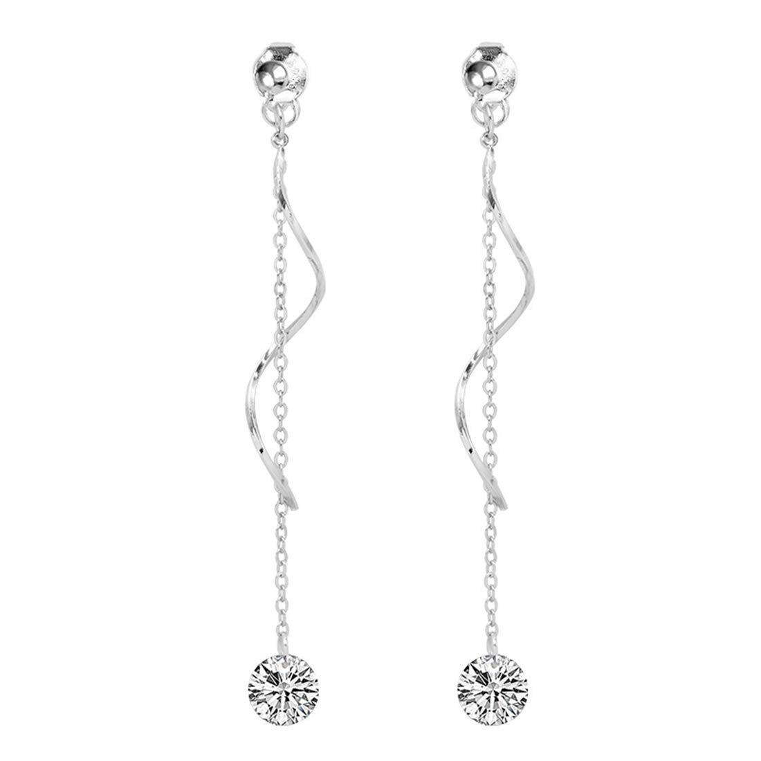 CZ Droplet Chain Tassel Dangle Earrings