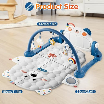 Lauon Baby Play Gym Mat, Bear Shaped 500,000 Tolerance Kick and Double Side Piano Thicken Activity Mat w 5 Detachable Toys, Tummy Time Mat Promote Motor Skills & Sensory Development Mat for Newborn