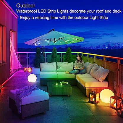 LETIANPAI 200ft Outdoor LED Strip Lights Waterproof 1 Roll,IP68 Outside Led Light Strips with App and Remote,Music Sync RGB Exterior Rope Self Adhesive Back for Deck,Balcony,Pool