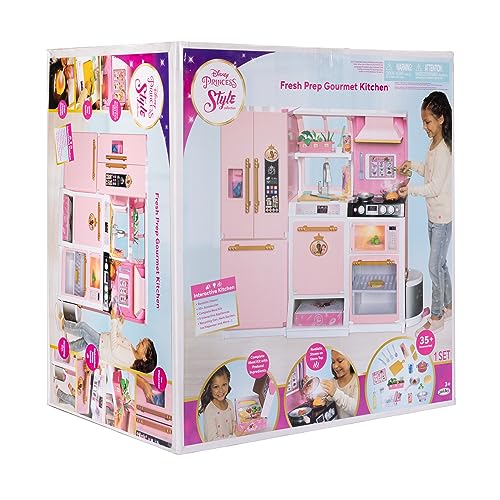 Disney Princess Style Collection Fresh Prep Gourmet Kitchen, Interactive Pretend Play Kitchen for Girls & Kids with Realistic Steam, Complete Meal Kit & 35+ Accessories